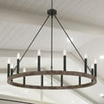 thumbnail image 1 of Acroma  12-light Modern Farmhouse 40In Wagon Wheel Chandelier - 40'' D x 138'' H Weathered Walnut Weathered Nickel, Painted Walnut, 1 of 5