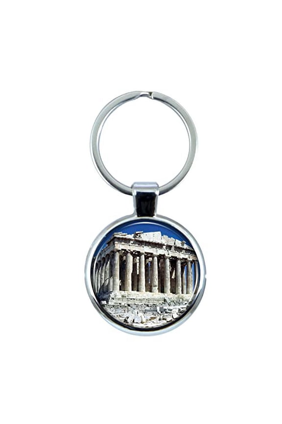 Acropolis Athens Greece Keychain with Epoxy Dome and Metal Keyring