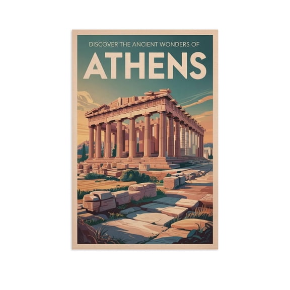 Acropolis Classic Poster Retro Athens Cityscape with Ancient Landmarks & Mediterranean Vibes Canvas Poster
