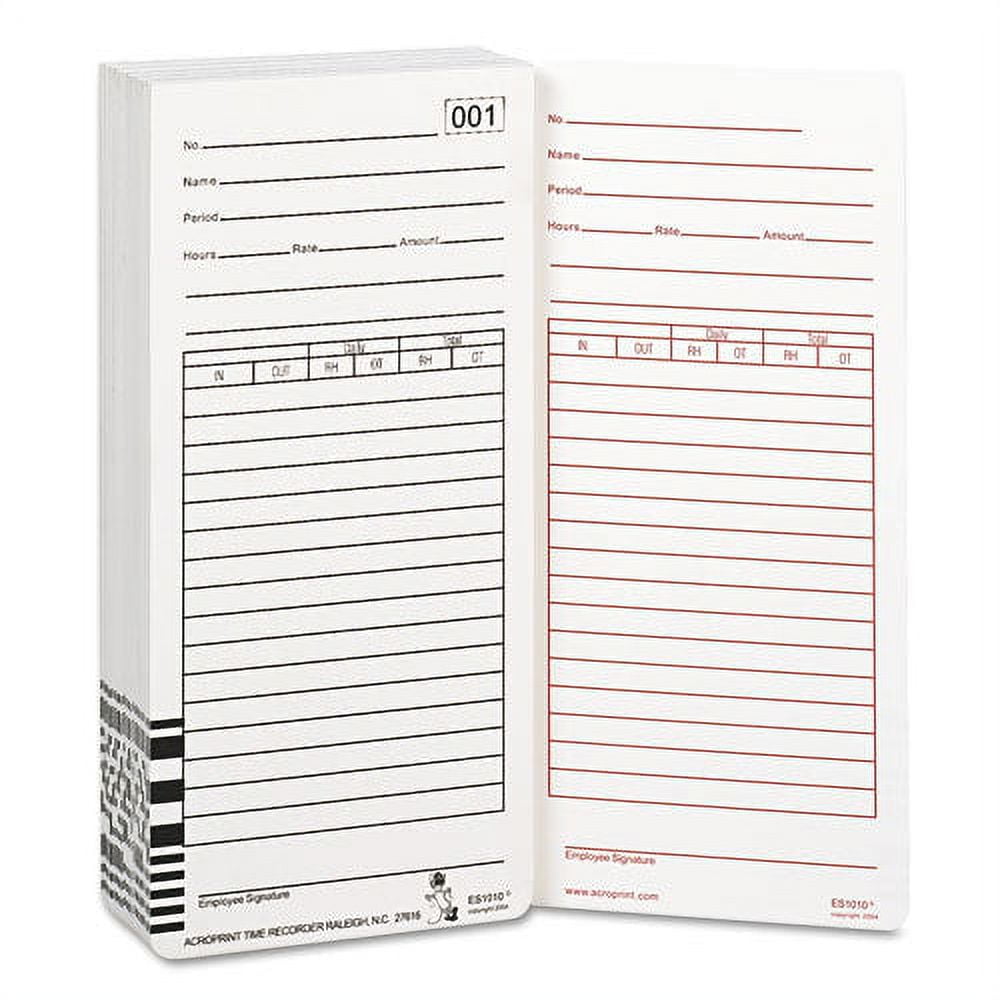 Time Clock Cards for Acroprint ES1000, Two Sides, 3.5 x 7, 100/Pack Time Clock Cards for Acroprint ES1000, Two Sides, 3.5 x 7, 100/Pack