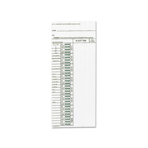 Acroprint Time Card for Model ATT310 Electronic Totalizing Time Recorder, Weekly, 200/Pack -ACP096103080