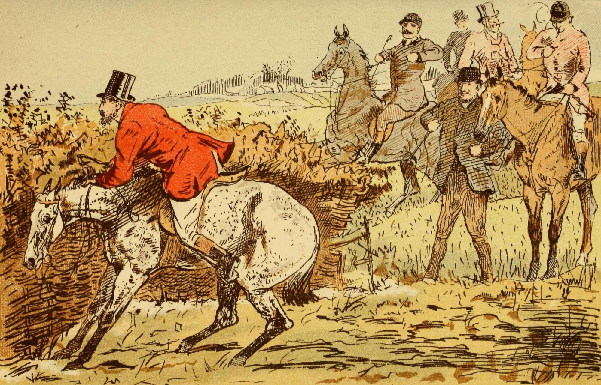 Across Country 1882 He pulled up at the jump Canvas Art - G Bowers (18 x 24)