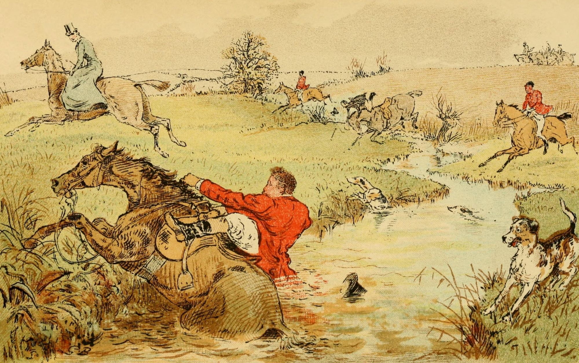 Across Country 1882 He slipped back into the stream Canvas Art - G Bowers (18 x 24)