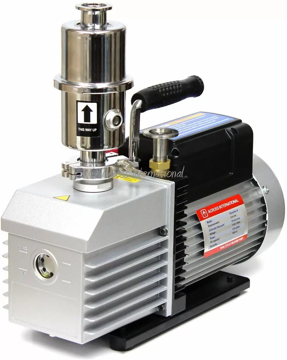 Across International EV9.110 ETL/CE Easyvac Dual-Stage Vacuum Pump with Oil Mist Filter Fittings for Degassing Chamber Vacuum Oven, 9 CFM