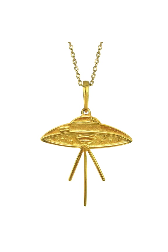 , 24K Gold Plated .950 Silver The Elvis UFO Connection Saucer 1in Pendant with 20in 18k Gold Plated Sterling Silver Chain | Golden Jets Collection