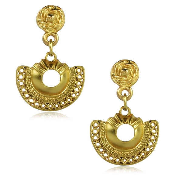Across The Puddle, Historical Jewelry Collection, 24k Gold Plated Pre-Columbian Crescent Dangle Earrings