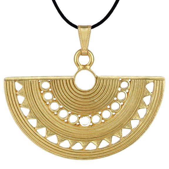 Across The Puddle, Historical Jewelry Collection, 24k Gold Plated Pre-Columbian Fan Style Ornament Pendant (L) Necklace