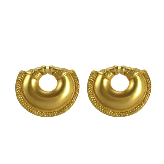 Across The Puddle, Historical Jewelry Collection, 24k Gold Plated Pre-Columbian Quimbaya Convex Crescent Stud Earrings