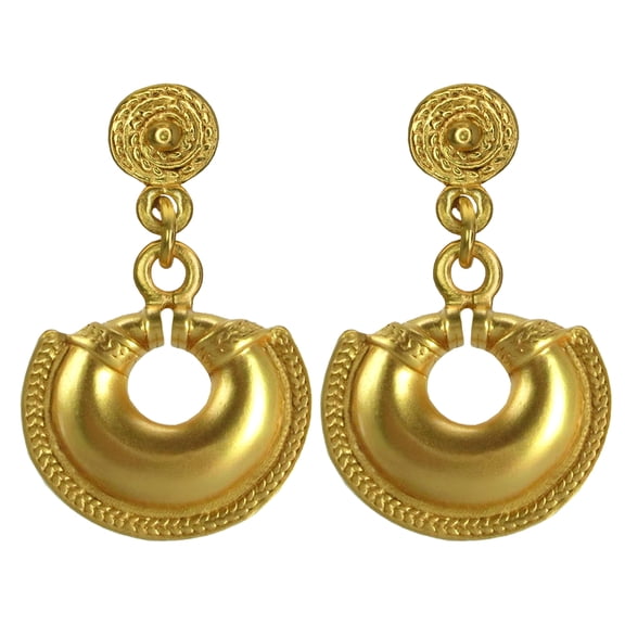 Across The Puddle, Historical Jewelry Collection, 24k Gold Plated Pre-Columbian Small Quimbaya Crescent Dangle Earrings
