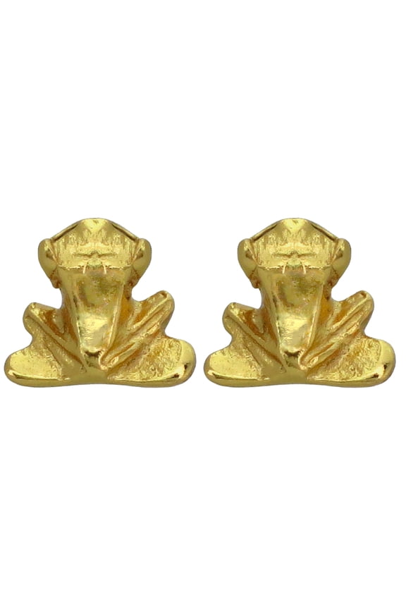 , Historical Jewelry Collection, 24k Gold Plated Pre-Columbian Smooth Sitting Frog (XS) Stud Earrings