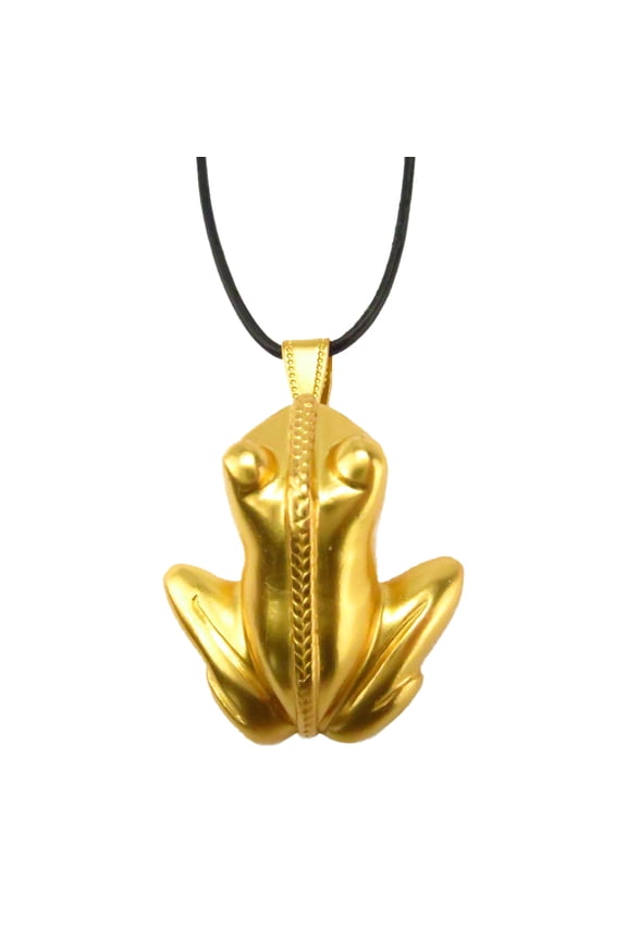 , Historical Jewelry Collection, 24k Gold Plated Pre-Columbian Tairona Frog with Braid (M) Pendant Necklace