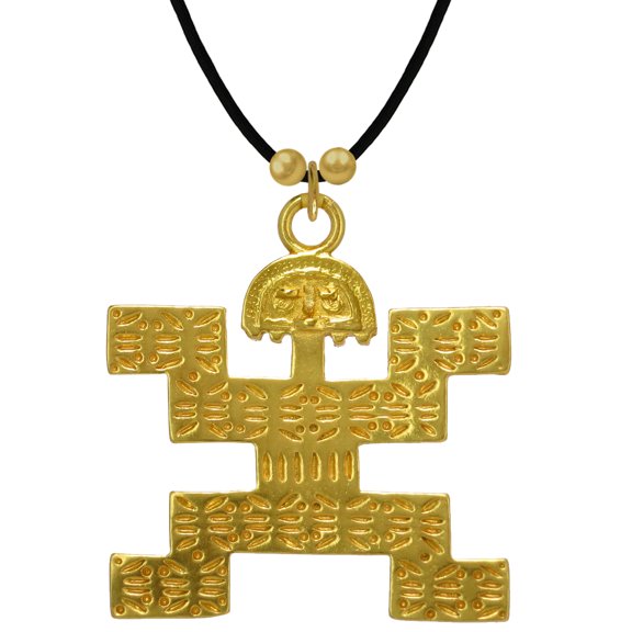 Across The Puddle, Historical Jewelry Collection, 24k Gold Plated Pre-Columbian Tolima Breastplate Pendant (XL) Necklace