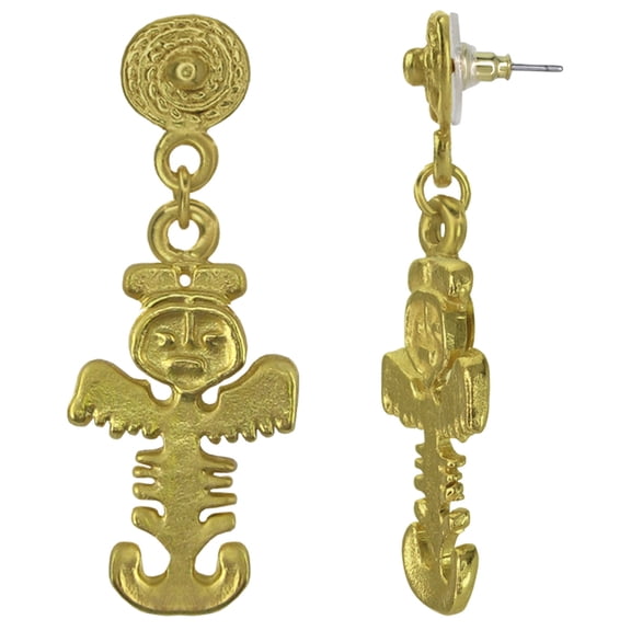 Across The Puddle, Historical Jewelry Collection, 24k Gold Plated Pre-Columbian Tolima Zoomorphic Figure Dangle Earrings