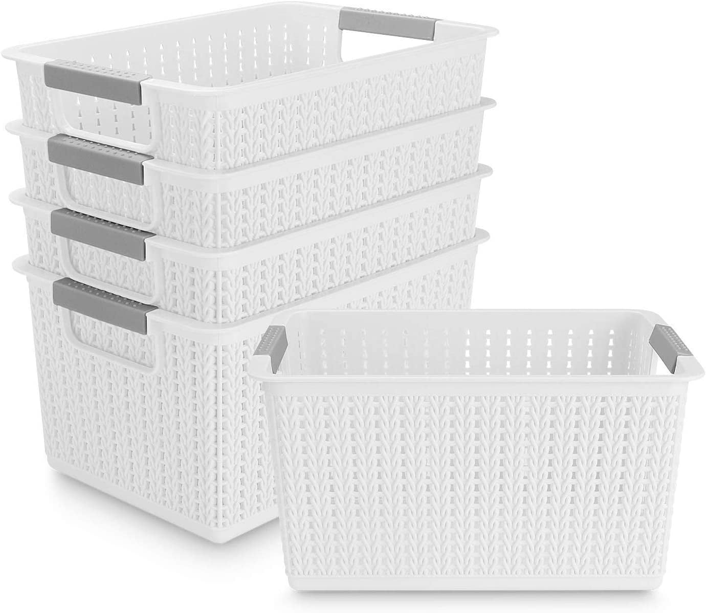 Acrux7 5 Pack Plastic Storage Basket, White Plastic Bin, 10.5x7.5 Inch