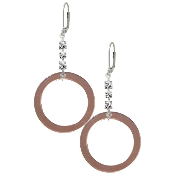 Acrylic 1 1/2" Ring Rose Goldtone Crystal Madison Leverback Earrings