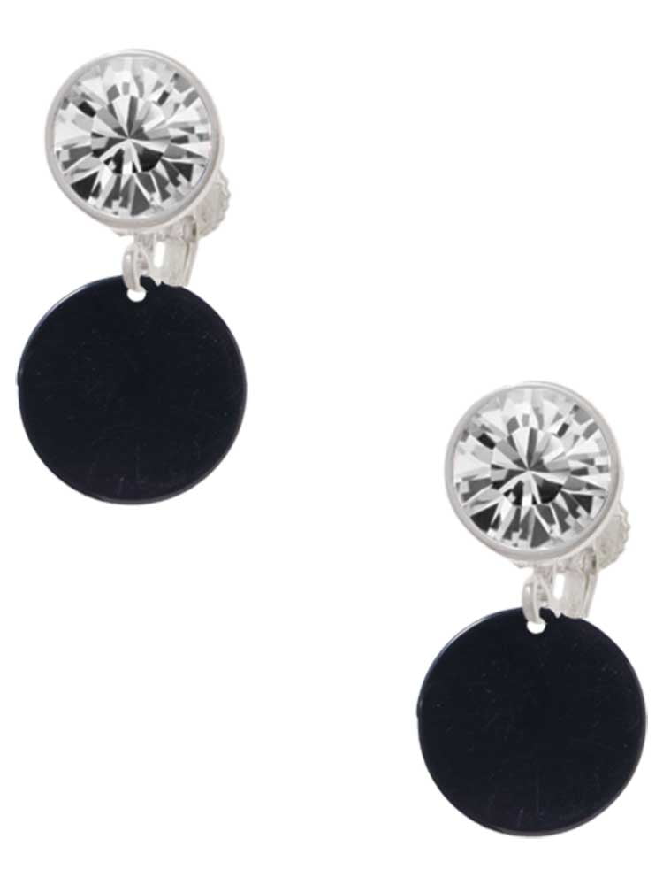 Acrylic 1/2" Disc Black Clear Crystal Clip On Earrings