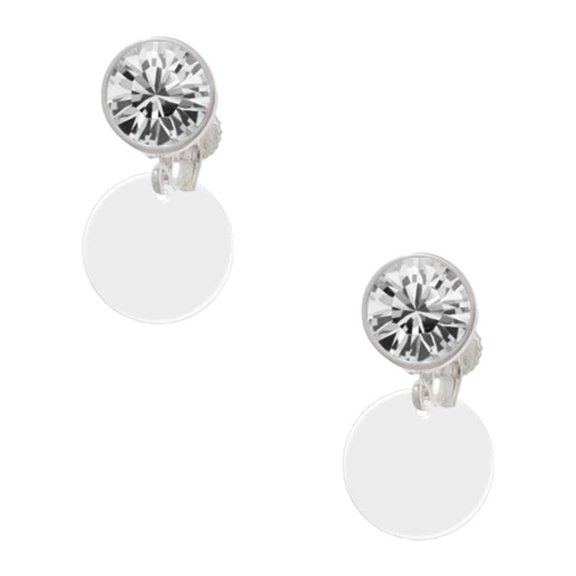 Acrylic 1/2" Disc Imitation Pearl Clear Crystal Clip On Earrings