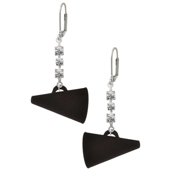 Acrylic 1.25" Black Megaphone Crystal Madison Leverback Earrings