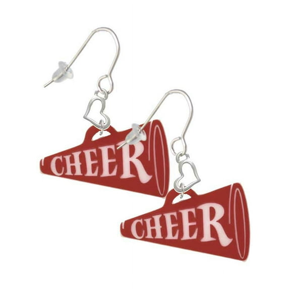 Acrylic 1.25" Maroon Cheer Megaphone Heart French Earrings