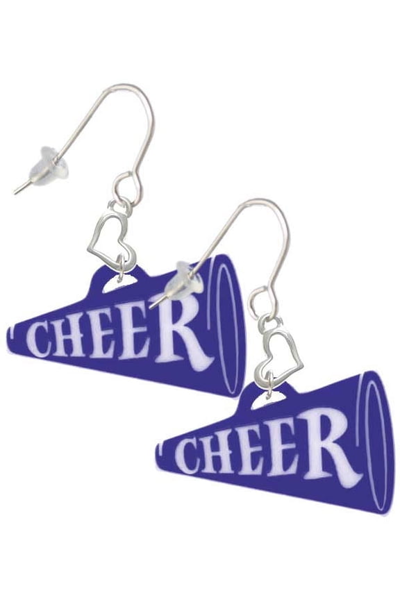 Acrylic 1.25" Navy Cheer Megaphone Heart French Earrings