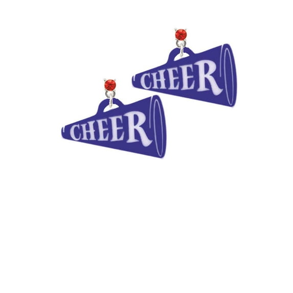 Acrylic 1.25" Navy Cheer Megaphone Red Crystal Post Earrings