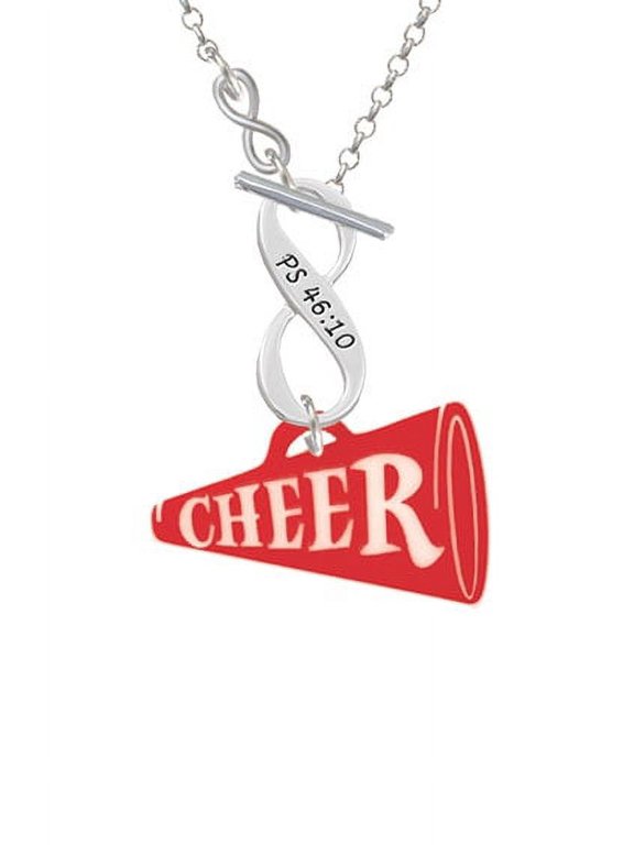 Acrylic 1.25" Red Cheer Megaphone - To Infinity Psalm 46:10 Toggle Necklace