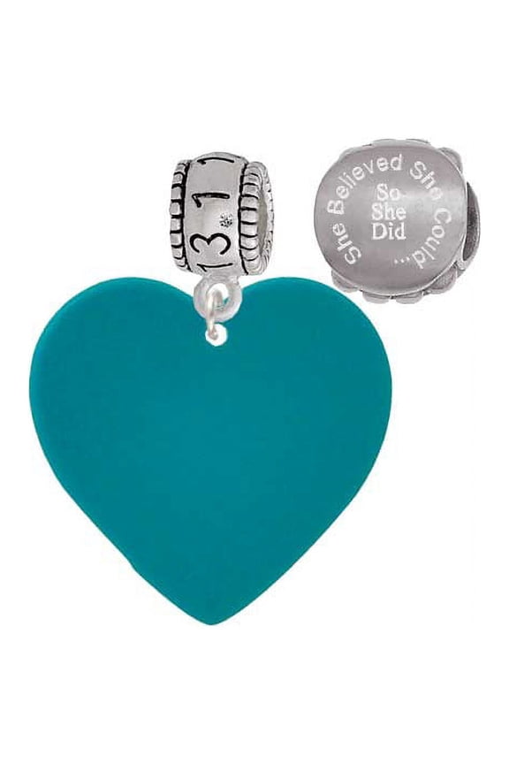 Acrylic 1" Teal Heart 13.1 Half Marathon Run She Believed She Could Charm Beads (Set of 2)