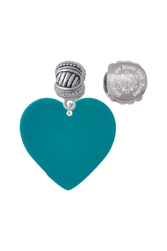Acrylic 1" Teal Heart Snowflakes are Kisses from Heaven Charm Beads (Set of 2)