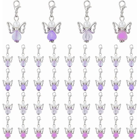 Acrylic 1 set 40pcs 4 styles Angel Glass Pearl & Acrylic Pendant Decoration with Alloy Lobster Claw Clasps Medium Slate Blue 35mm 10pcs/style