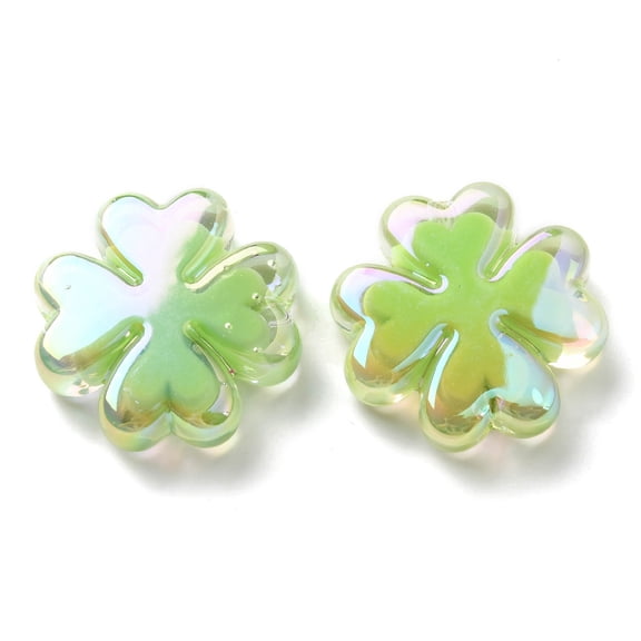 Acrylic 100 pc UV Plated Acrylic Beads Iridescent Bead in Bead Clover Yellow Green 25x25x8mm Hole: 3mm