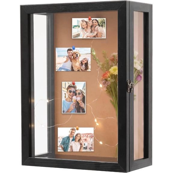Acrylic 11x15 Inch Deep Shadow Box Frame Wall Mounted,Depth 5 Inch Display Case,Three-Sided Premium Clear Acrylic Viewing Panels,Include a Warm LED Light Strip Black