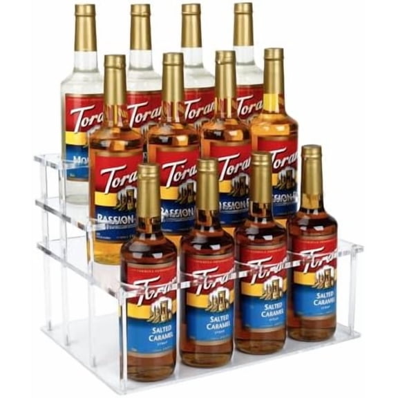Acrylic 12 Bottle Capacity Coffee Syrup Organizer, 3-Tier Coffee Syrup Rack, Syrup Bottle Holder Stand for Coffee Bar Kitchen Countertop, Family Storage for Syrup Wine Dressing