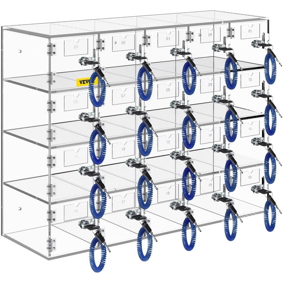 Acrylic 20-Pocket Cell Phone Storage Box with Locks - Secure Wall-Mounted Locker for Classroom, Office, Gym
