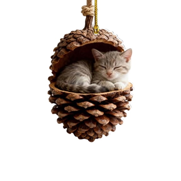 Acrylic 2D Animal-Themed Pinecone Ornaments for Christmas Tree,Shatterproof Natural Christmas Tree Ornaments for Christmas Tree Fireplace Staircase Window Decor Xmas Gifts-kitten