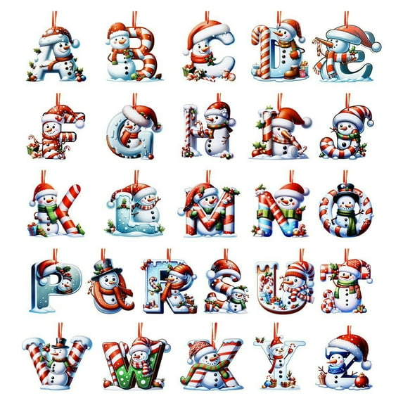 Acrylic 2D Christmas Snowman Letter Hanging Ornament with Ribbon - Festive Personalized Decor for Tree, Window, or Gift - High-Resolution Print and Dual-Side Option