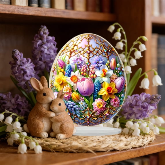 Acrylic 2D Easter Egg Display Stand with Base Home Living Room Bedroom Desktop Decoration Spring Holiday Party Shelf Mantel Accent