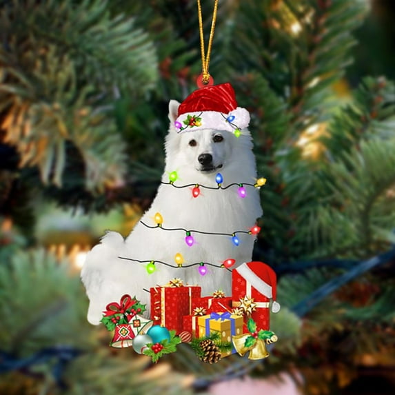 Acrylic 2D FLAT American Eskimo-Dog Be Christmas Tree Hanging Ornament