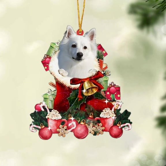 Acrylic 2D FLAT - American Eskimo-Red Boot Hanging Ornament - Holiday Tree Decoration