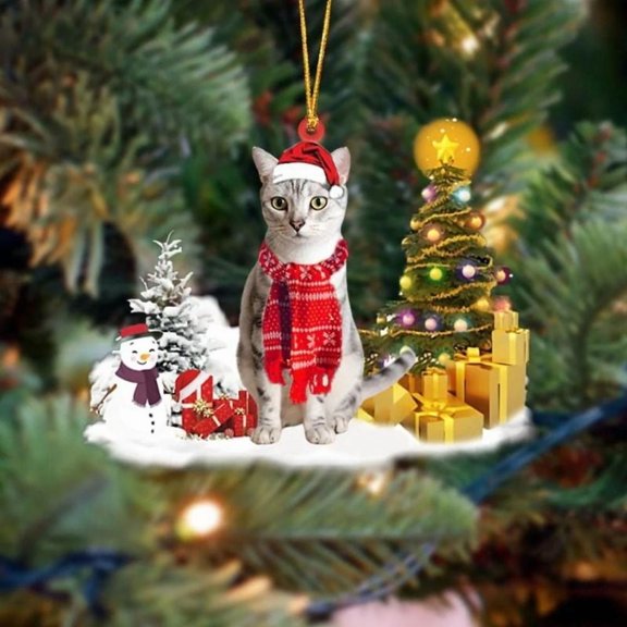 Acrylic 2D FLAT - American Shorthair Cat Christmas Ornament - Holiday Tree Decoration