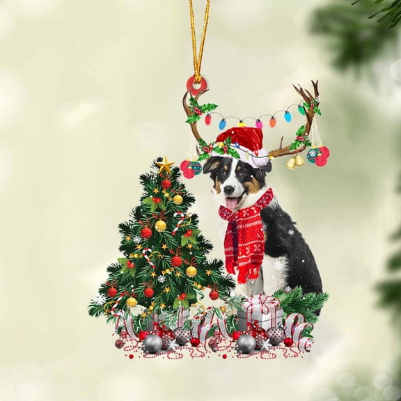 Acrylic 2D FLAT Australian Shepherd 2-Christmas Tree Gift Hanging Ornament