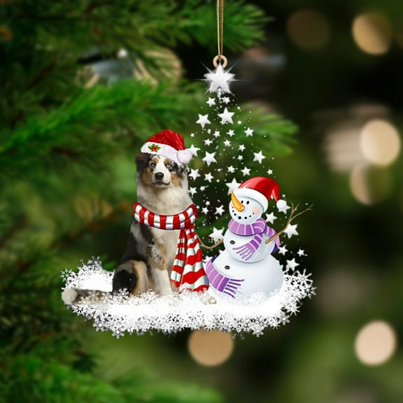 Acrylic 2D FLAT BLUE MERLE Australian Shepherd-Star Tree Hanging Ornament