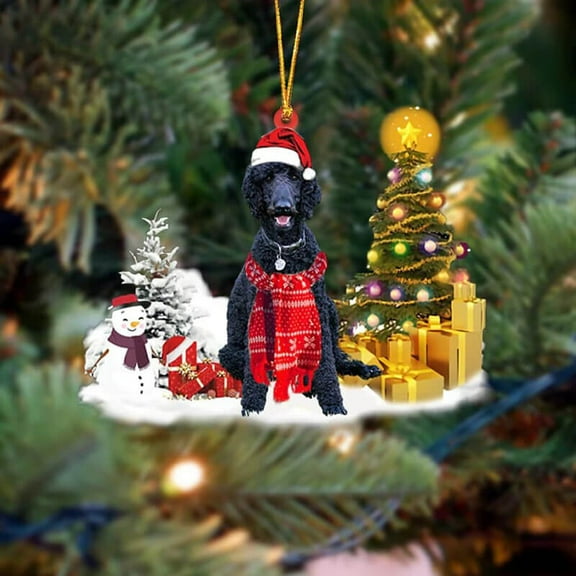 Acrylic 2D FLAT - Black Poodle Christmas Ornament - Holiday Tree Decoration