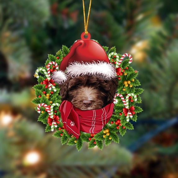 Acrylic 2D FLAT CHOCOLATE goldendoodle-Xmas Bandana Hanging Ornament