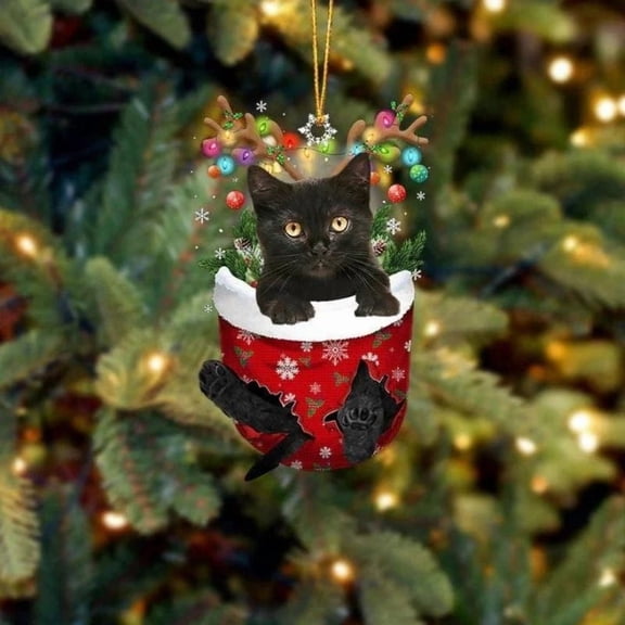 Acrylic 2D FLAT Cat In Snow Pocket Christmas Ornament 31
