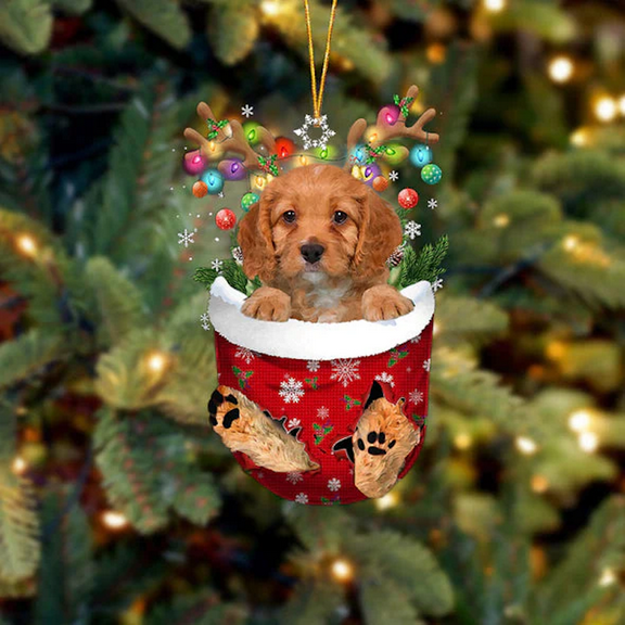 Acrylic 2D FLAT Cavapoo Spaniel In Snow Pocket Christmas Ornament