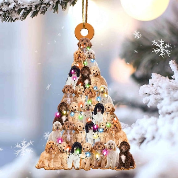 Acrylic 2D FLAT Cockapoo Christmas Tree Shaped Acrylic Ornament For Cockapoo Lovers