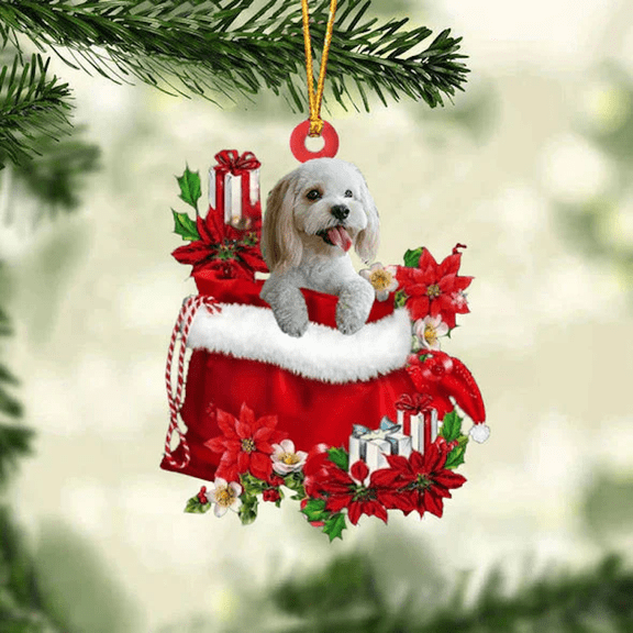 Acrylic 2D FLAT - Cockapoo In Gift Bag Christmas Ornament - Holiday Tree Decoration
