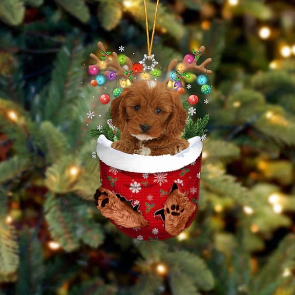 Acrylic 2D FLAT Cockapoo In Snow Pocket Christmas Ornament