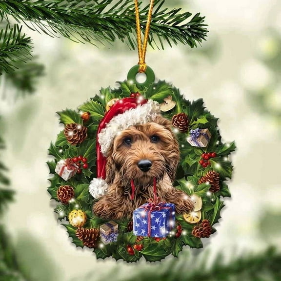 Acrylic 2D FLAT - Cockapoo and Christmas Wreath Ornament gift for Cockapoo lover ornament - Holiday Tree Decoration