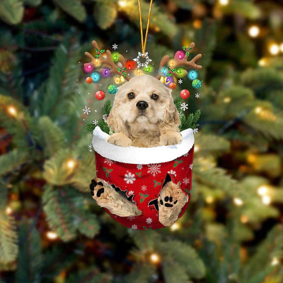 Acrylic 2D FLAT Cocker Spaniel In Snow Pocket Christmas Ornament